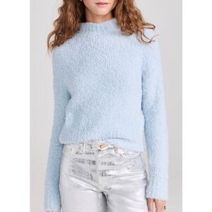 ENZA COSTA Cropped Mock Neck Sweater Womens XS Powder Blue Wool Long Sleeve